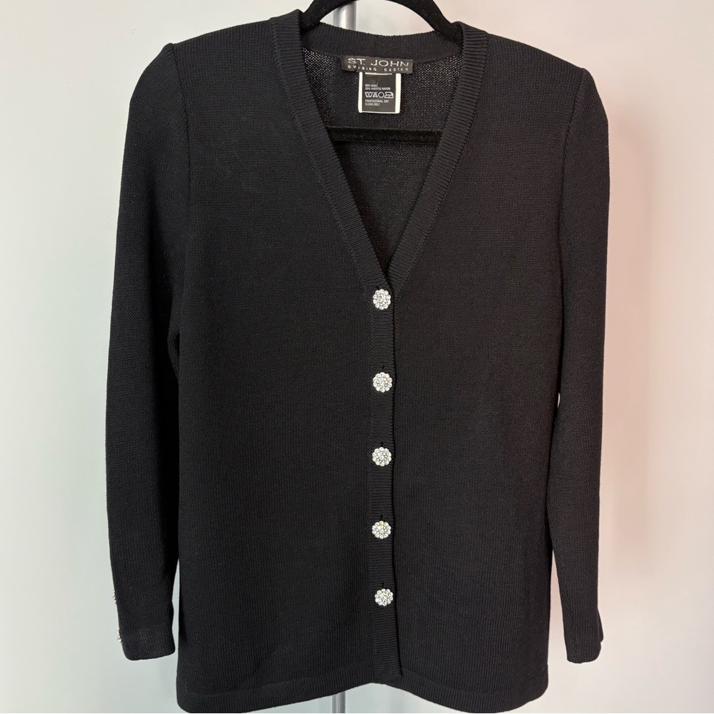 ST. JOHN~Evening  Cardigan  Black Santana Knit